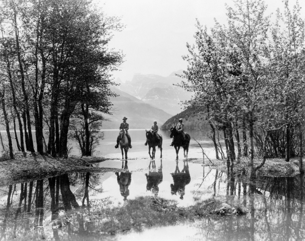 Three Riders at Cameron Bay in Waterton Lakes National Park  1928